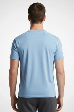 Men in Körperpflege Sky Blue Heather Ultra Lux Performance Tee Back View Men in Körperpflege Sky Blue Heather Ultra Lux Performance Tee Back View